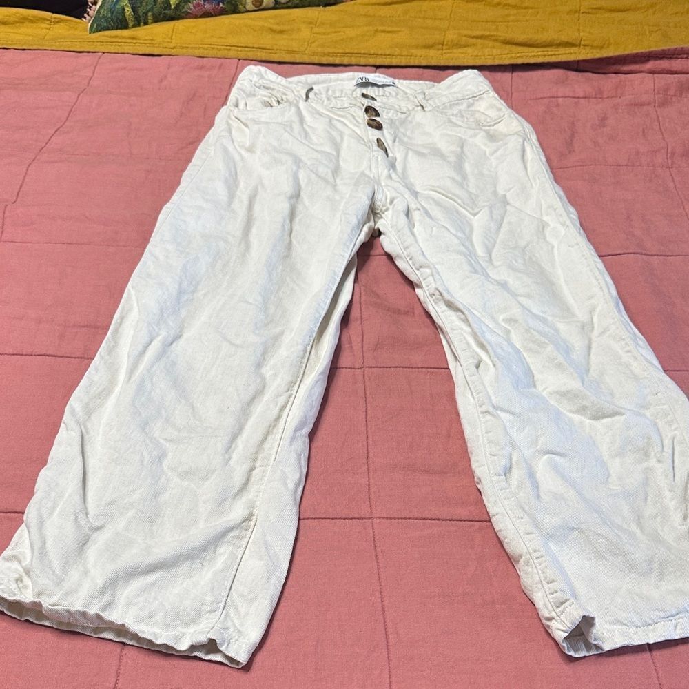 Zara Off-White Buttoned Pants